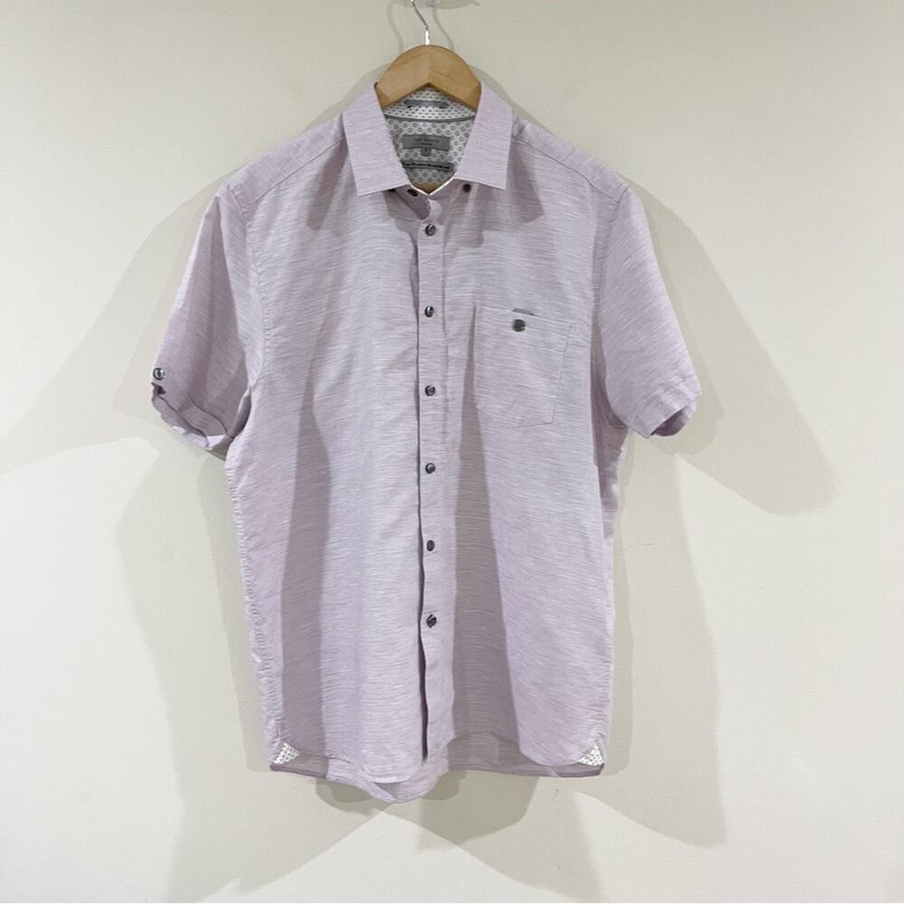 Ted Baker Men's Lavender Short Sleeve Shirt Linen Blend size 5 US size L-XL